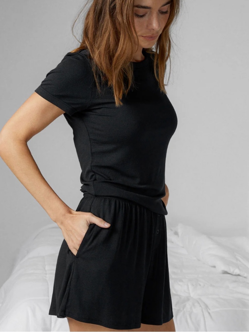 Lunya Soft Modal Rib Tee Short Set, M - Picture 3 of 14